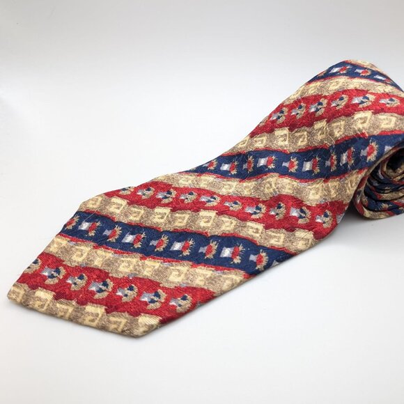 Ermenegildo Zegna 100% Silk Made in Italy Vintage Neo Classic Gold Red Blue Tie - Picture 1 of 8